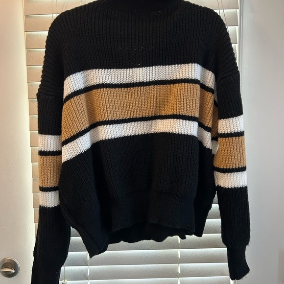 NWOT Black and Tan Striped Half-Zip Sweater - Picture 5 of 5